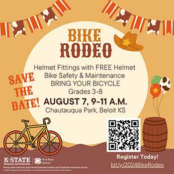 Bike Rodeo August 7, 9-11 am Chautauqua Park, Beloit KS